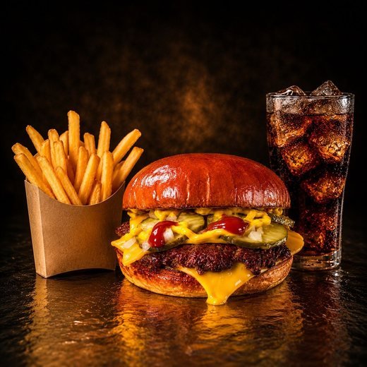 Menú: burger, patatas y bebida