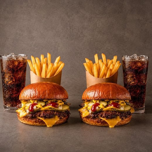 Menú Doble: dos burgers, dos patatas y dos bebidas